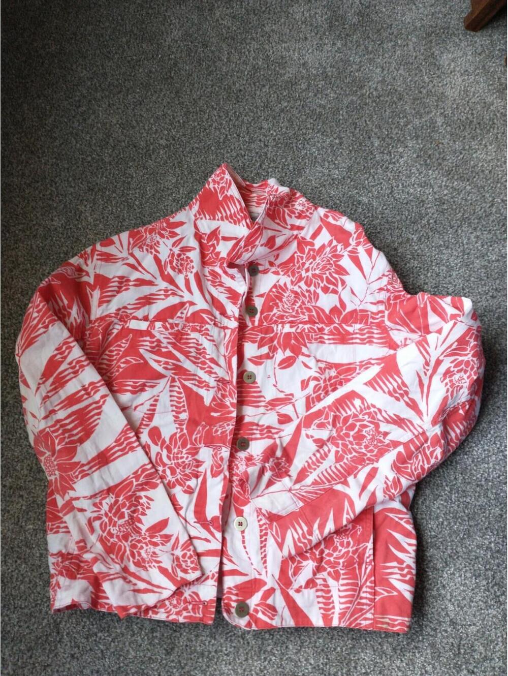Chico's Women’s  Floral Print LS Jacket w/Collar Button Front Pockets Sz 0